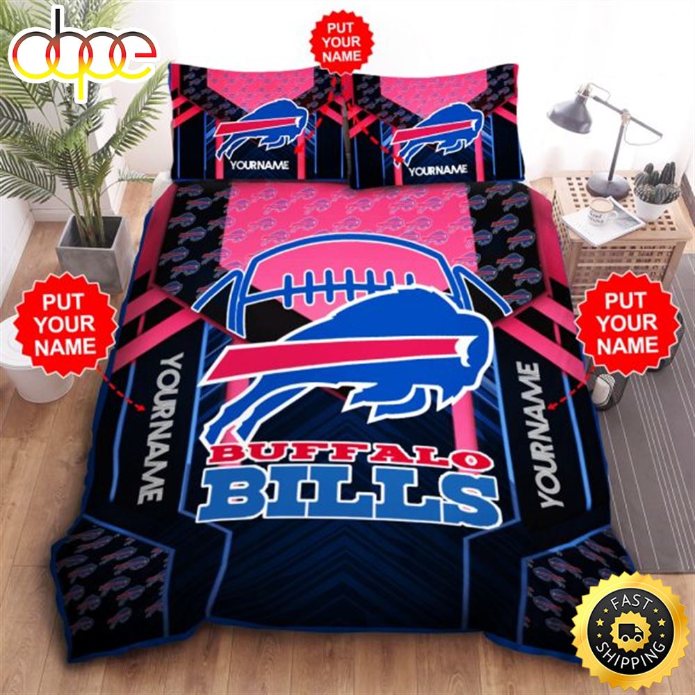 NFL Buffalo Bills Custom Name Black Red Bedding Set Kviufe