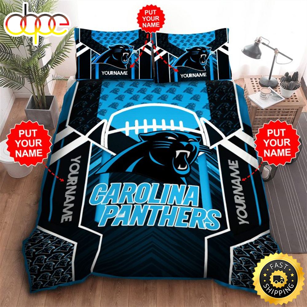 NFL Carolina Panthers Custom Name Black Blue Bedding Set Ondqxk