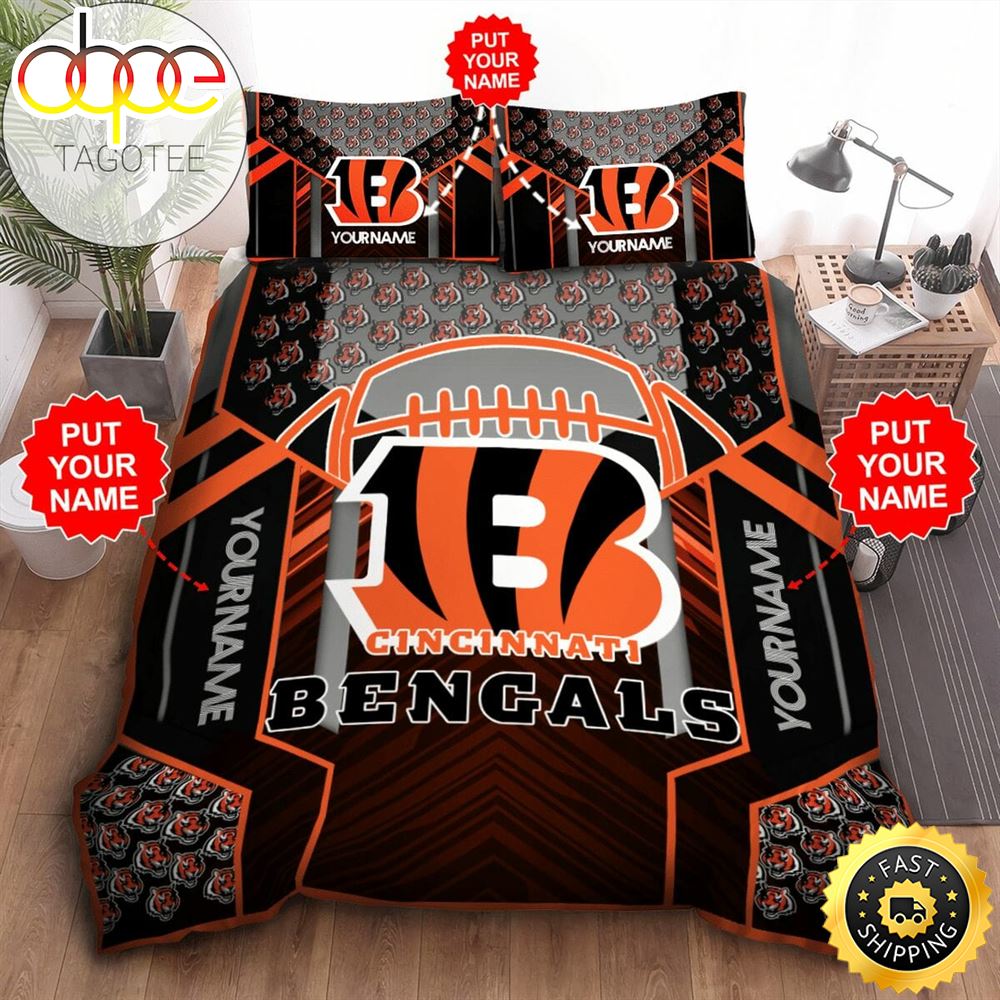NFL Cincinnati Bengals Custom Name Black Orange Bedding Set Pvqwra