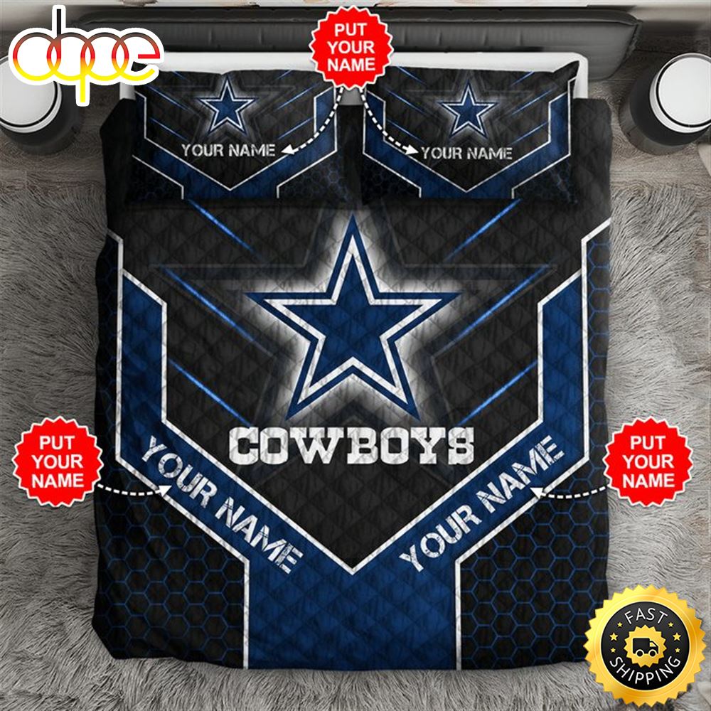 NFL Dallas Cowboys Custom Name Black Blue Bedding Set Rdtgqy