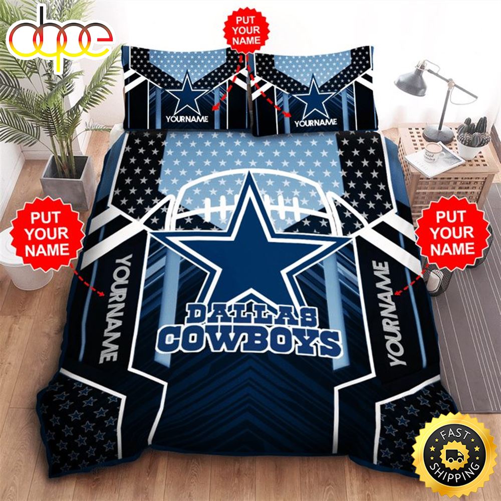 NFL Dallas Cowboys Custom Name Black Light Blue Bedding Set Kbcgox