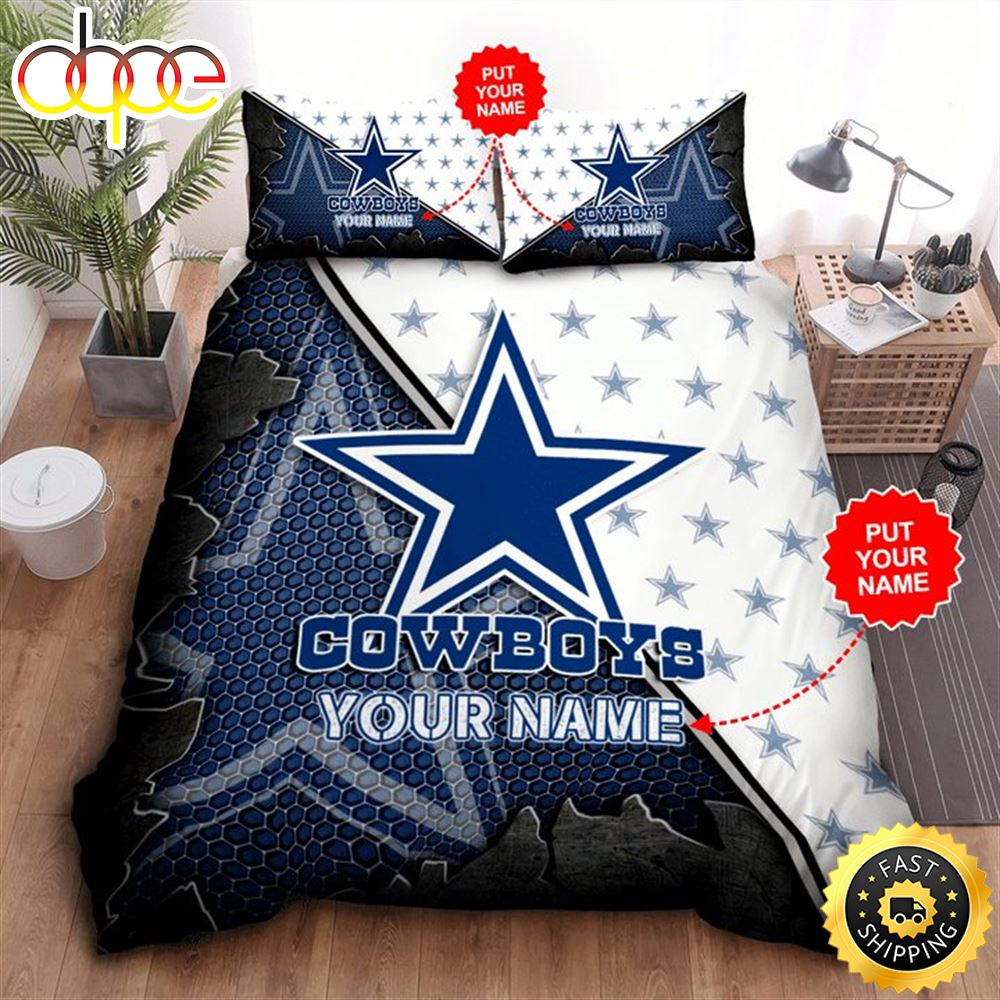 NFL Dallas Cowboys Custom Name White Blue Bedding Set Ekom1n