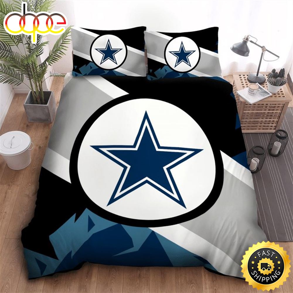 NFL Dallas Cowboys Grey Black Blue Logo Center Bedding Set Zhkeet