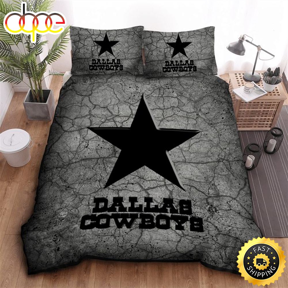 NFL Dallas Cowboys Grey Stone Black Logo Bedding Set Dazvjb