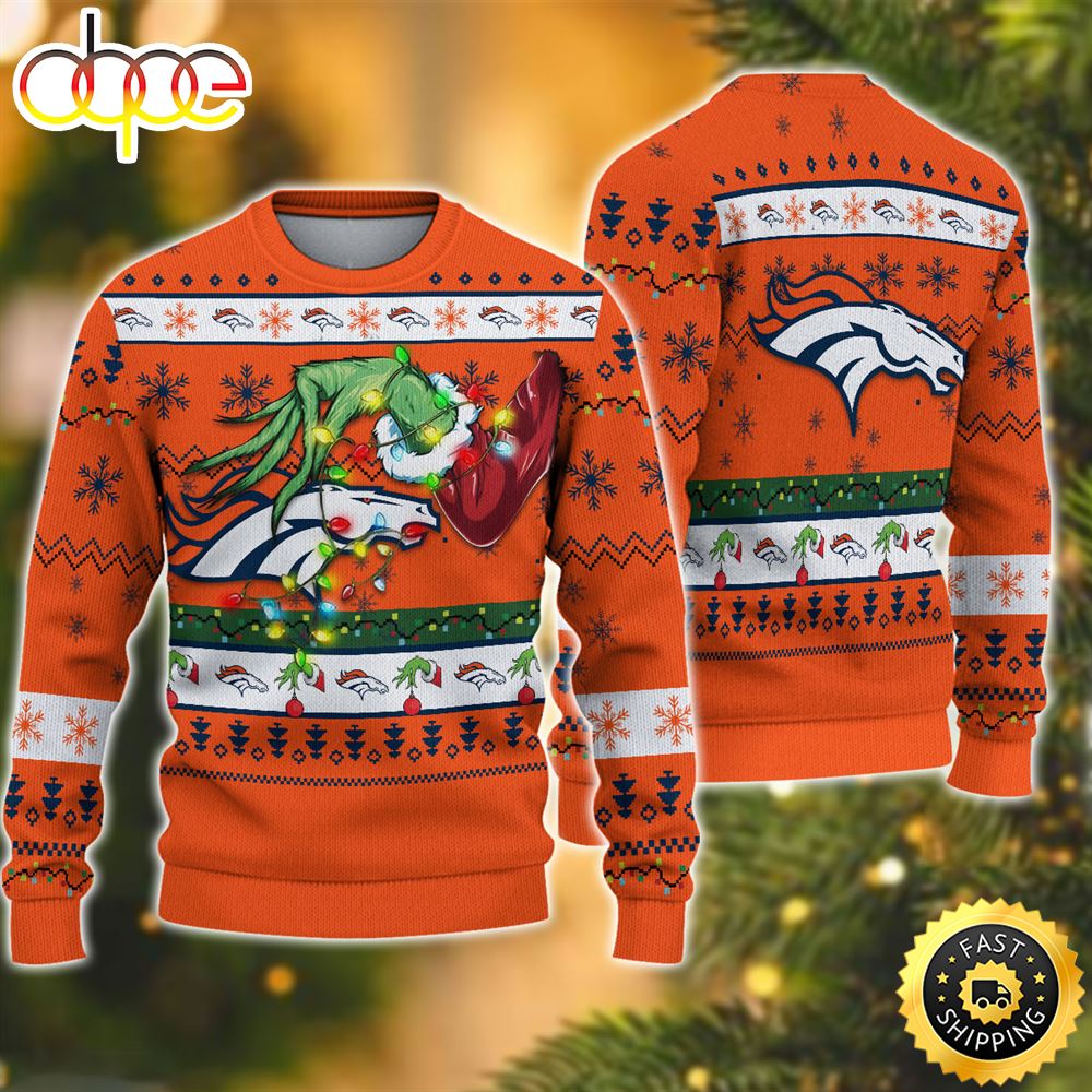 NFL Denver Broncos Grinch Christmas Ugly Sweater Gt7cax
