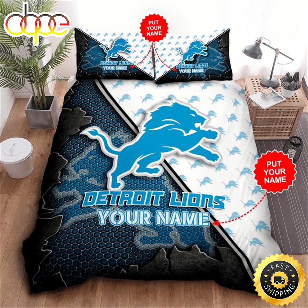NFL Detroit Lions Custom Name Blue White Bedding Set N5mm1g