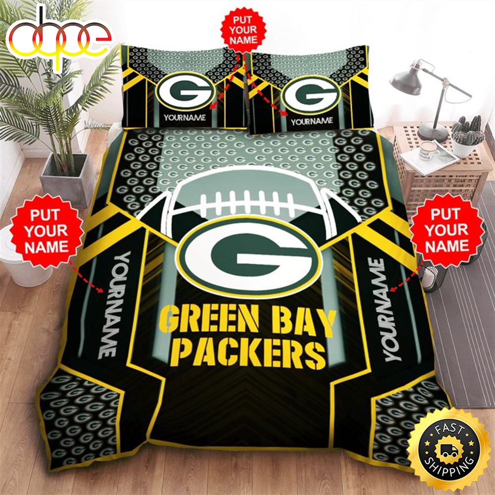 NFL Green Bay Packers Custom Name Big Logo Ball Bedding Set V2 Xscopi