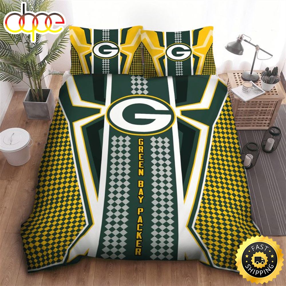 NFL Green Bay Packers Yellow Green Big Logo Bedding Set Bhxbrd