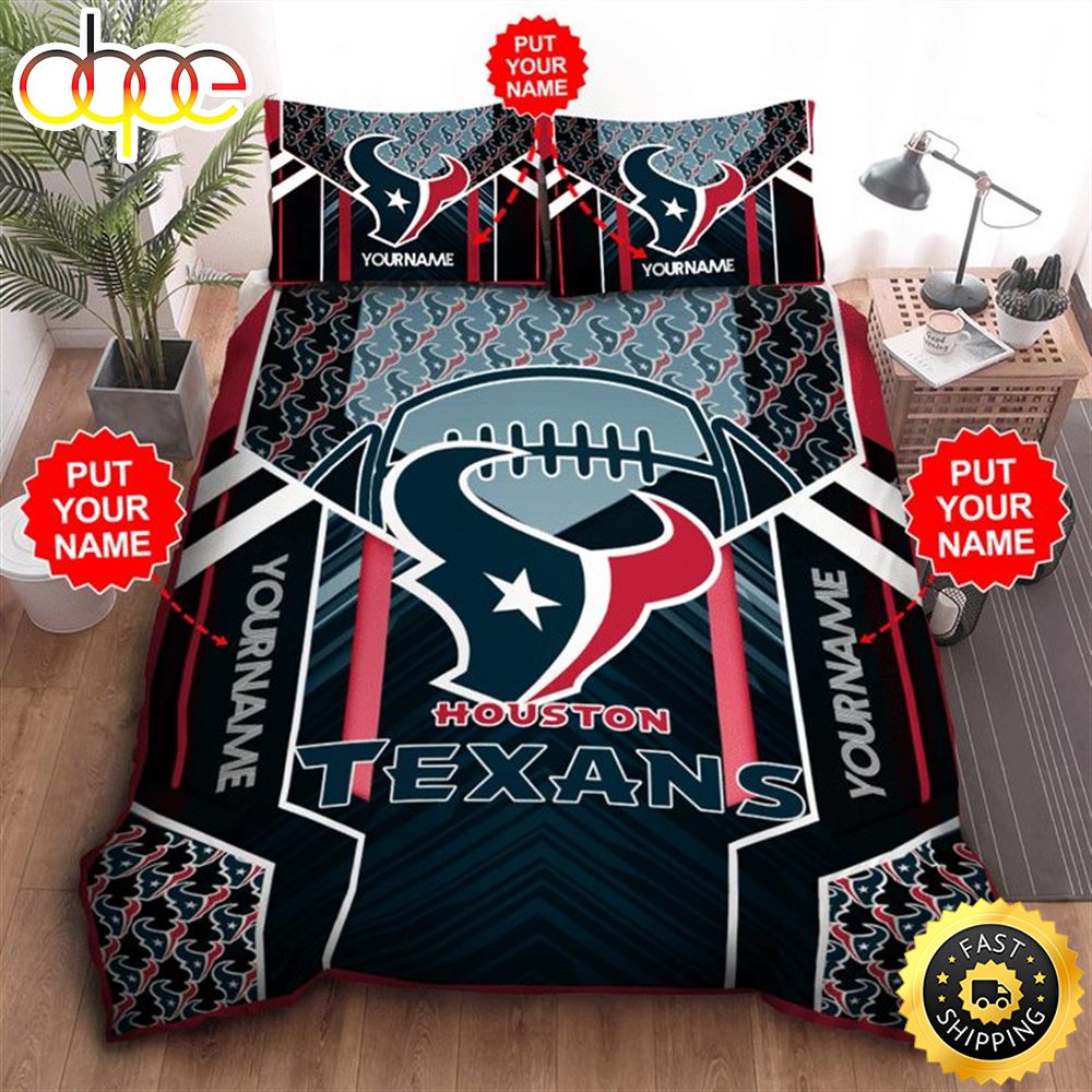 NFL Houston Texans Custom Name Steel Blue Bedding Set Vtd8xk