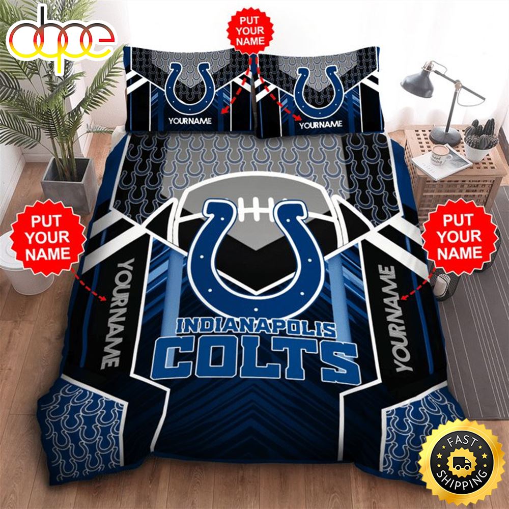 NFL Indianapolis Colts Custom Name Black Blue Bedding Set Ijuefj