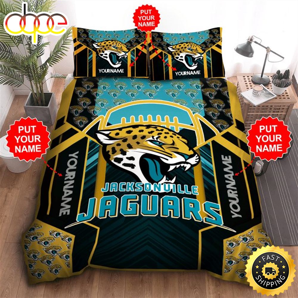 NFL Jacksonville Jaguars Custom Name Black Teal Bedding Set Hxuzn3