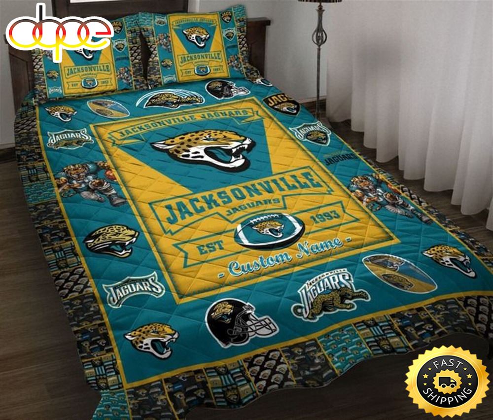 NFL Jacksonville Jaguars Custom Name Teal Gold Bedding Set Vjkztb