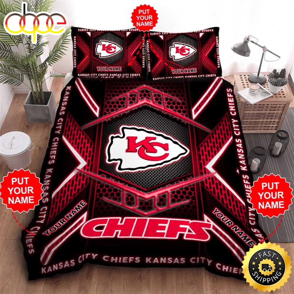 NFL Kansas City Chiefs Custom Name Black Red Bedding Set V2 Vwdson