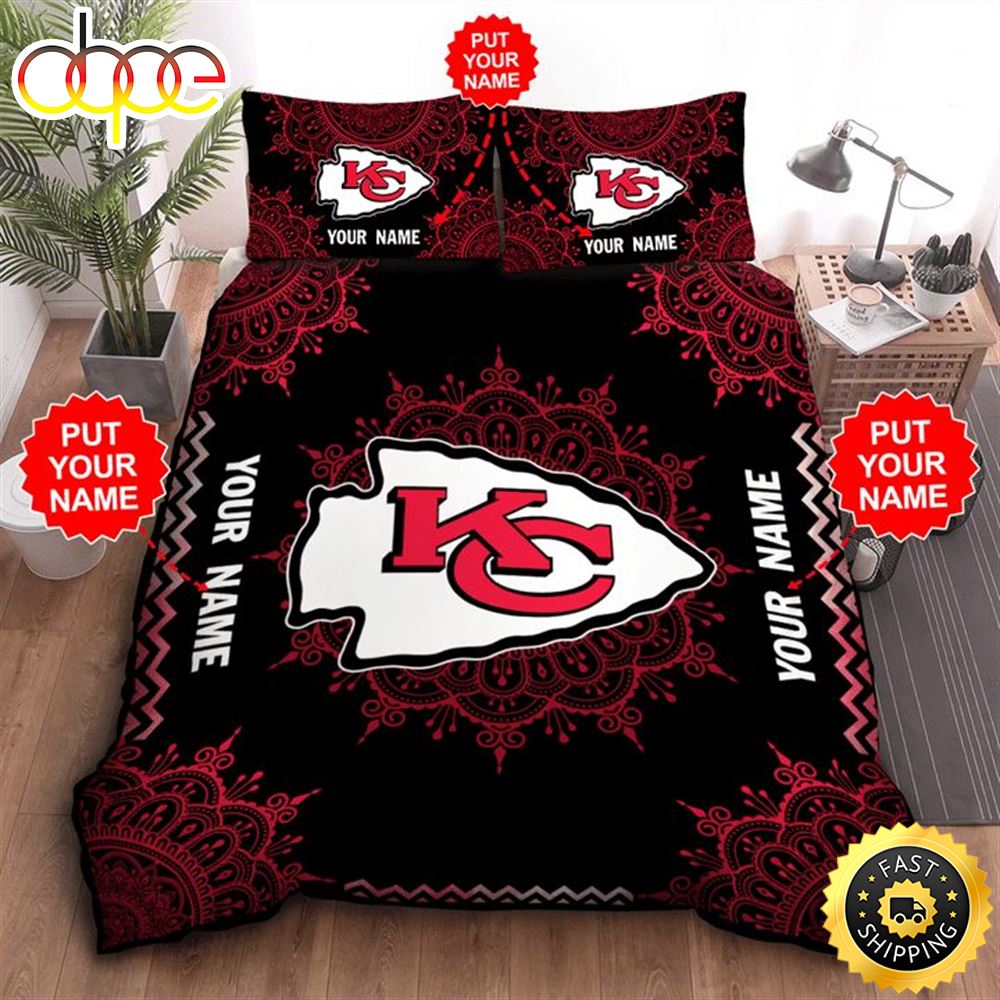 NFL Kansas City Chiefs Custom Name Black Red Bedding Set Cbx7tl