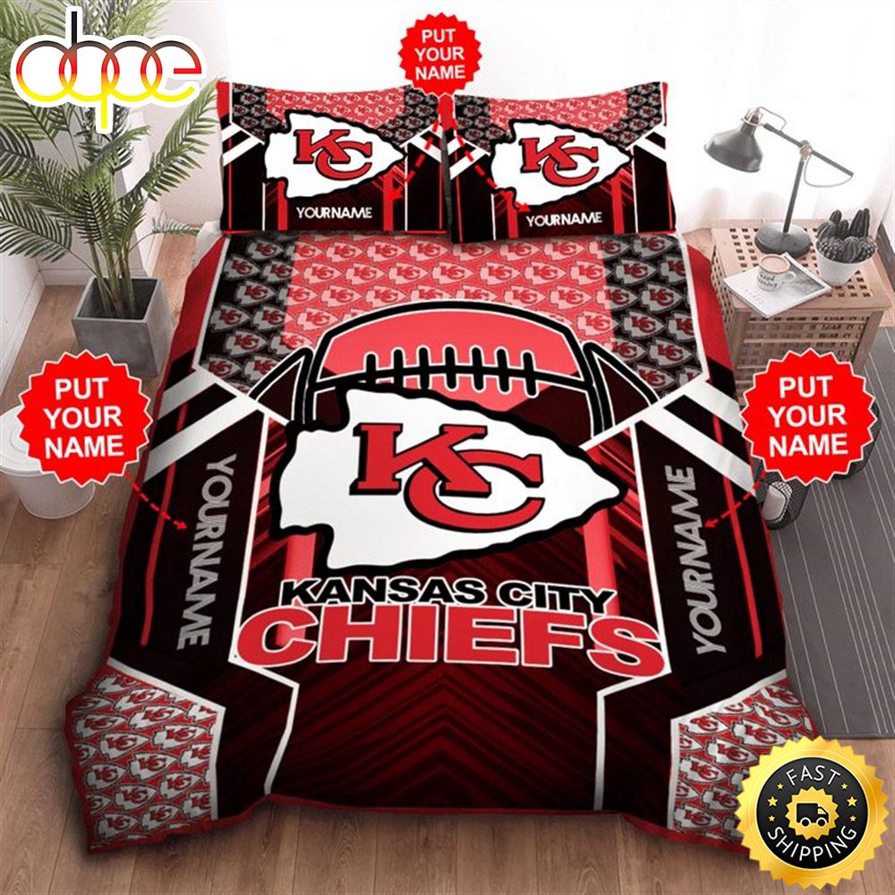 NFL Kansas City Chiefs Custom Name Red Black Bedding Set Pefbnu
