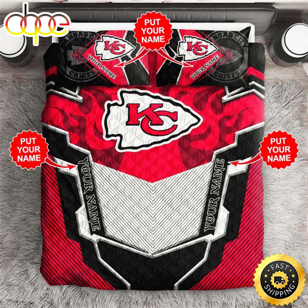 NFL Kansas City Chiefs Custom Name Red Grey Bedding Set Bzyjj3