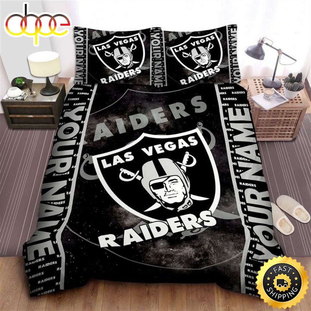 NFL Las Vegas Raiders Custom Name Black Silver Bedding Set V4bx6u
