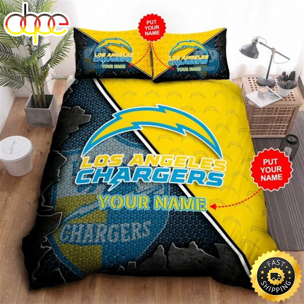 NFL Los Angeles Chargers Custom Name Gold Blue Bedding Set S8y6r7