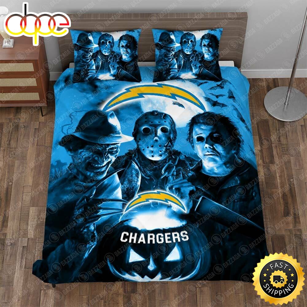 NFL Los Angeles Chargers Halloween Blue Night Bedding Set Dpaih8
