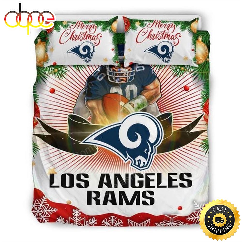 NFL Los Angeles Rams Merry Christmas Bedding Set Oz5z1e