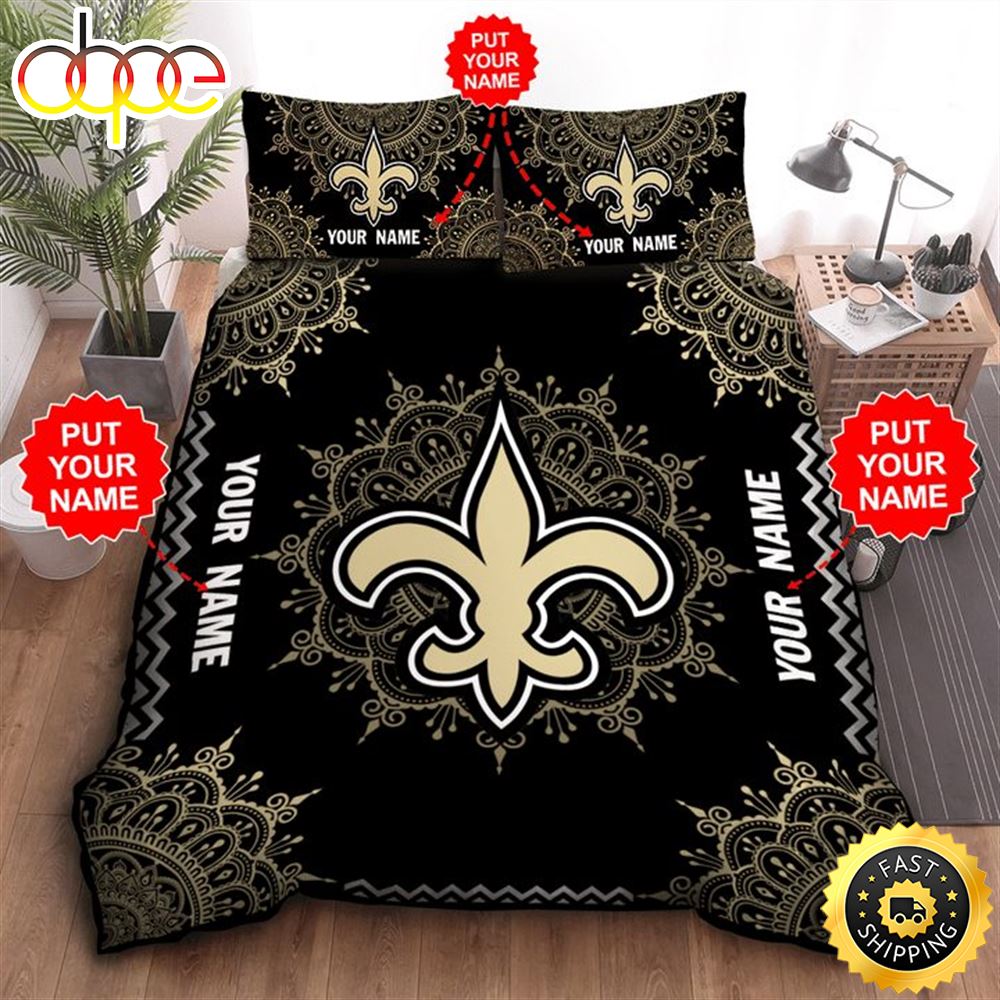 NFL New Orleans Saints Custom Name Black Golden Bedding Set Xt2zmw
