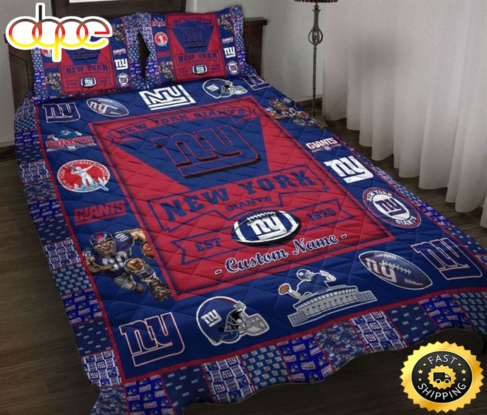 NFL New York Giants Custom Name Blue Red Bedding Set Bovqda