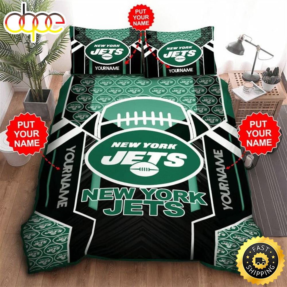 NFL New York Jets Custom Name Green Black Bedding Set Ri8xmq