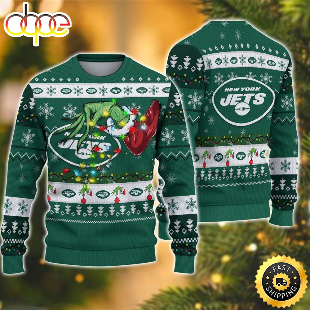 NFL New York Jets Grinch Christmas Ugly Sweater Ekqeuc