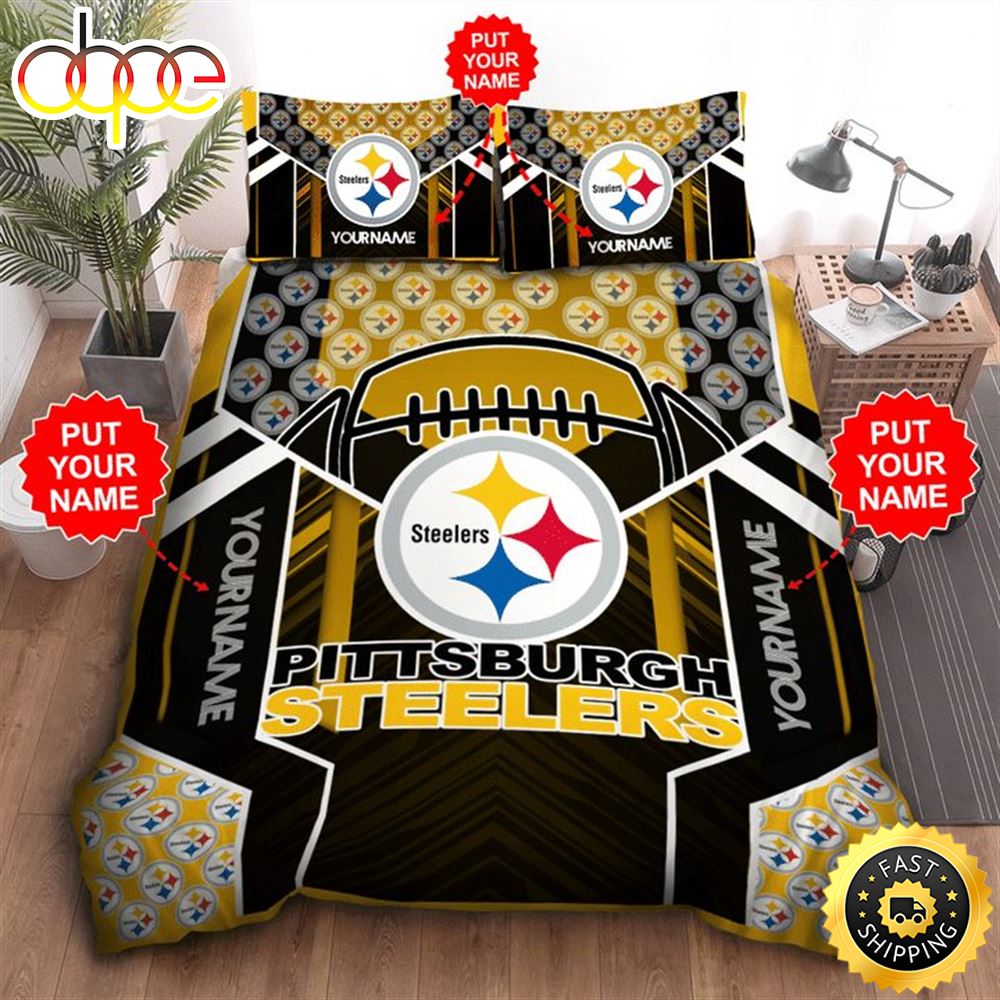 NFL Pittsburgh Steelers Custom Name Black Golden Bedding Set G567io