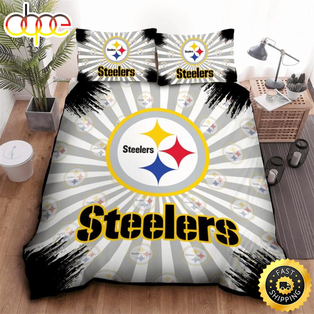 NFL Pittsburgh Steelers Grey Logo Highlight Bedding Set Vlvnk2