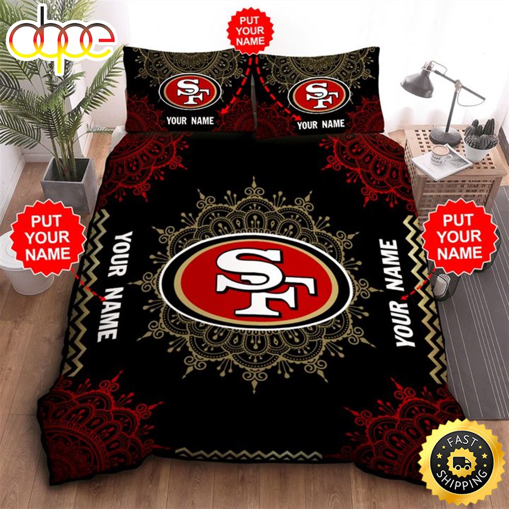 NFL San Francisco 49ers Custom Name Black Red Bedding Set Xzc148