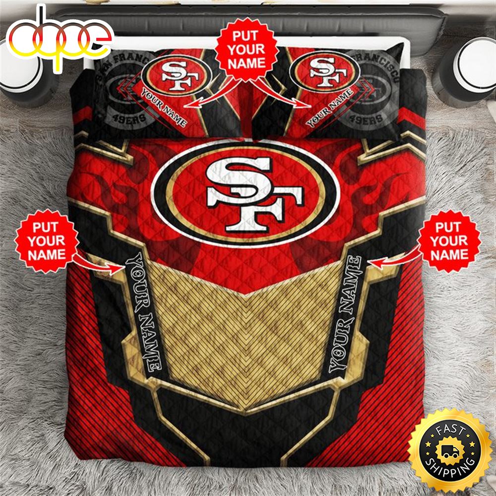NFL San Francisco 49ers Custom Name Red Golden Black Bedding Set Ftle6t