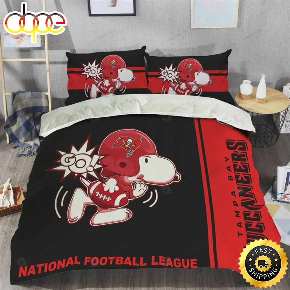 NFL Tampa Bay Buccaneers Black Red Snoopy Bedding Set Cfqxot