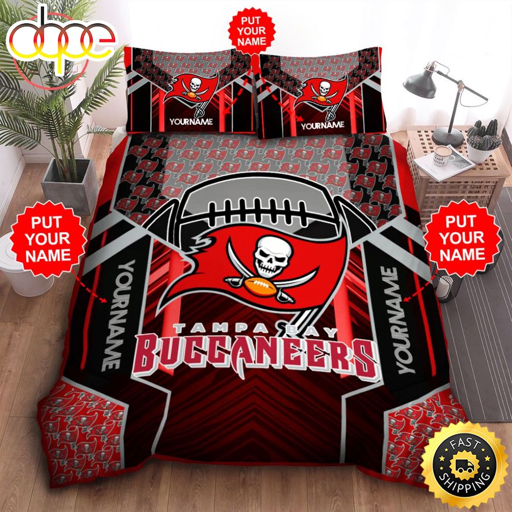 NFL Tampa Bay Buccaneers Custom Name Black Red Bedding Set Servv3