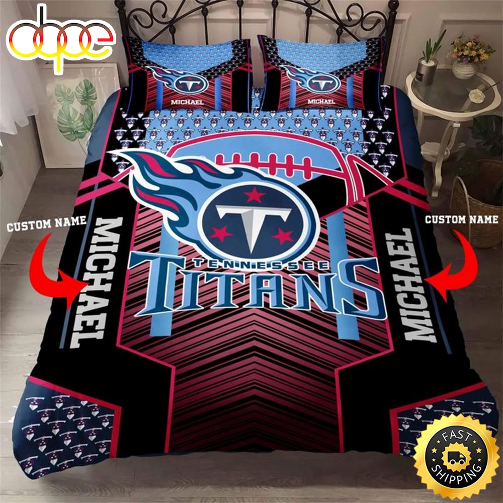 NFL Tennessee Titans Custom Name Black Blue Bedding Set Smjxpr