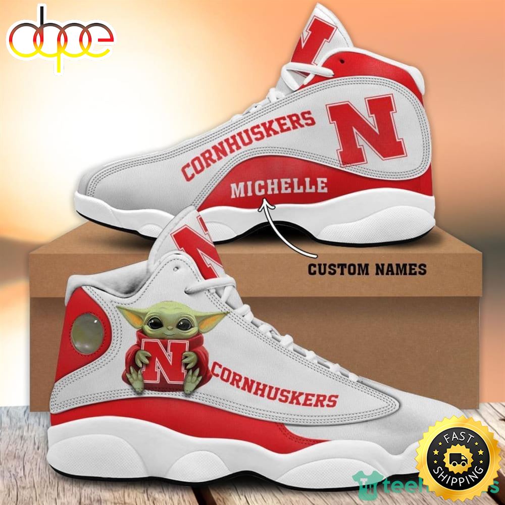 Nebraska Cornhuskers Fans Baby Yoda Custom Name Air Jordan 13 Sneaker Shoes E2zzdo