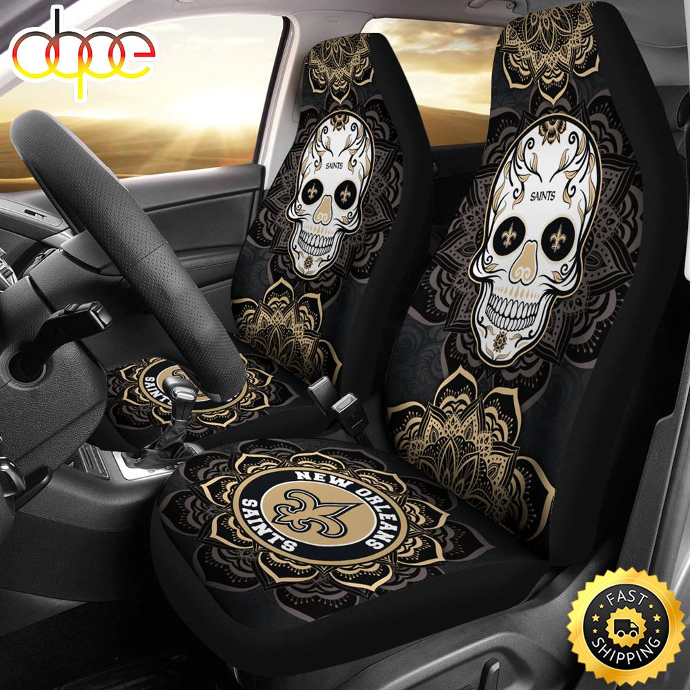 New Orleans Saints Car Seat Covers Nfl Skull Mandala For Fan T2njf3