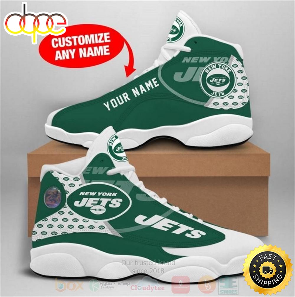 New York Jets Nfl Custom Name Air Jordan 13 Shoes 2 T2qlz3