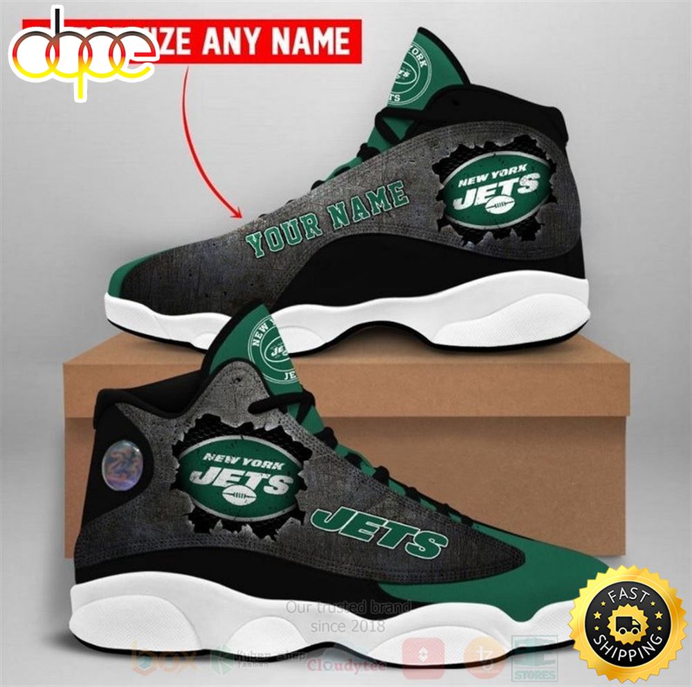 New York Jets Nfl Custom Name Air Jordan 13 Shoes Nfmbw6