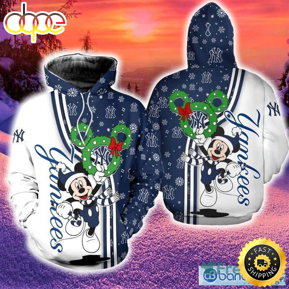 New York Yankees Disney Mickey Funny Hoodie Zip Hoodie Blue Print Holiday Gift For Fans Christmas Dqtzg7