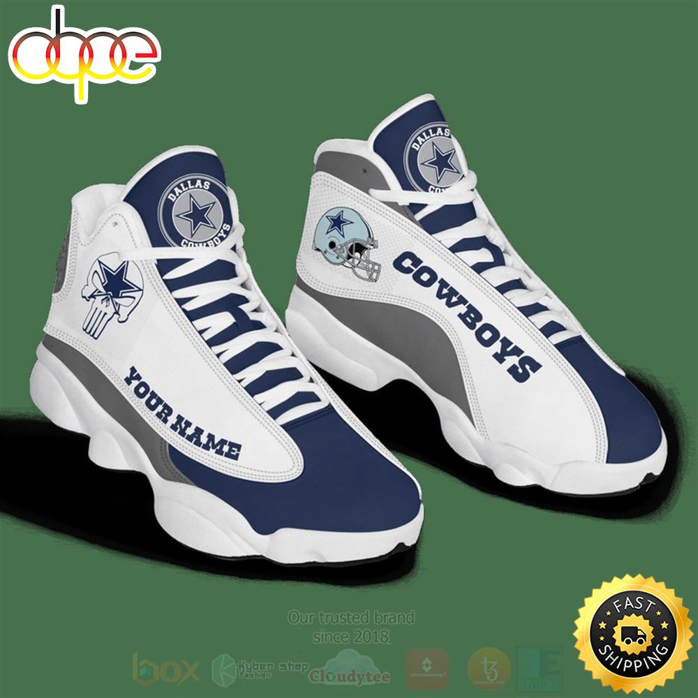 Nfl Dallas Cowboys Punisher Skull Custom Name Air Jordan 13 Shoes Sypx6x