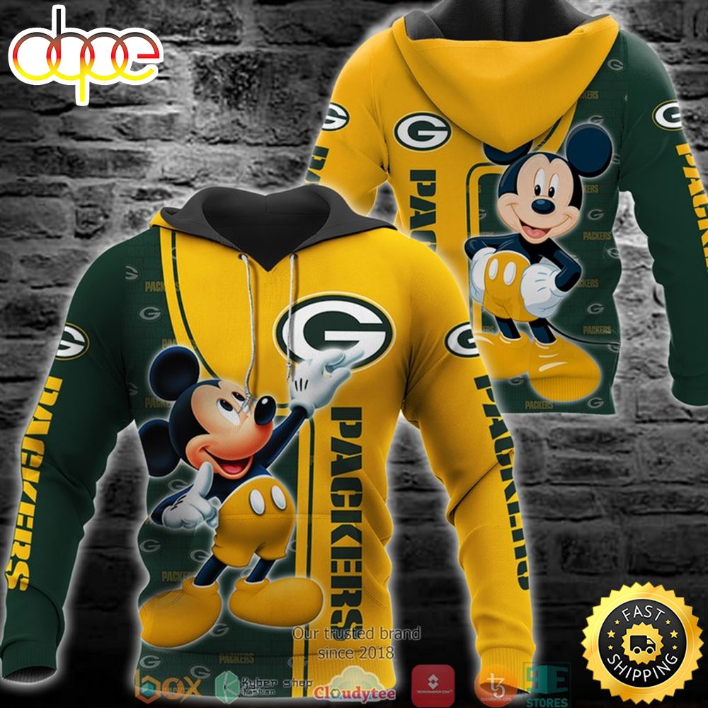 Nfl Gray Packers Mickey Mouse 3d Hoodie Lfta1e