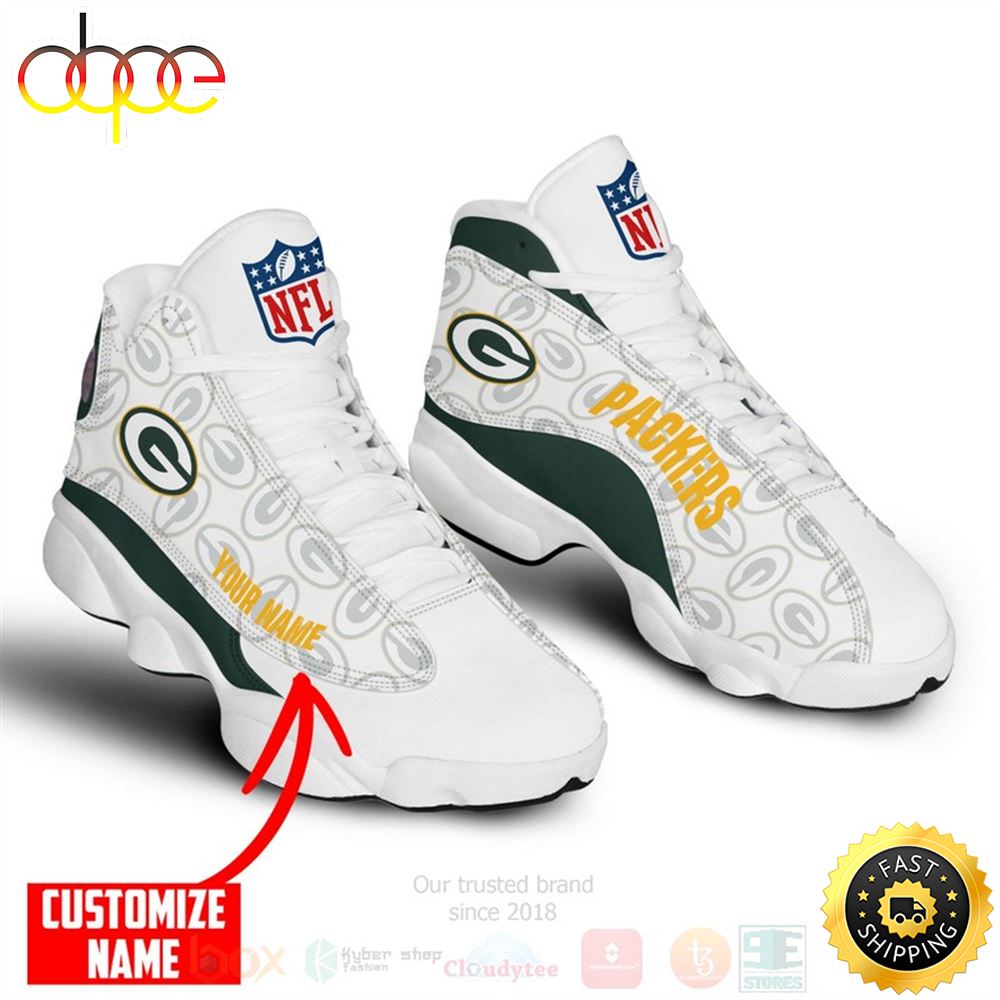 Nfl Green Bay Packers Custom Name Air Jordan 13 Shoes Obpf2d