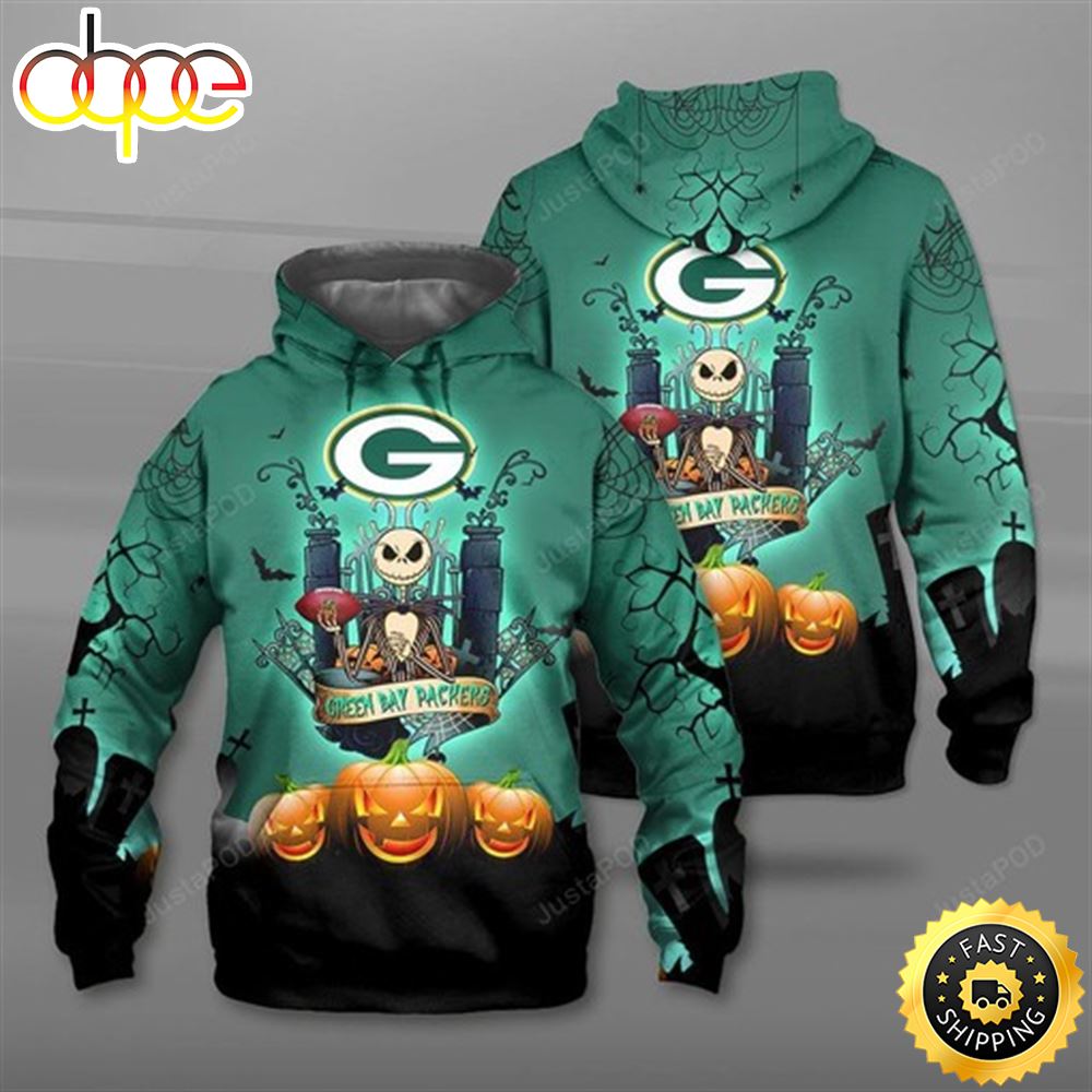 Nfl Green Bay Packers Halloween Jack Skellington Men And Women 3D Hoodie Zip Hoodie Green Bay Packers Hwu11l