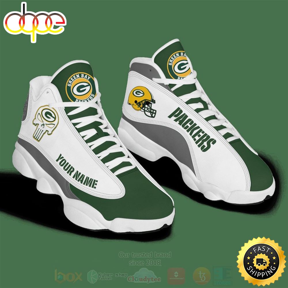 Nfl Green Bay Packers Punisher Skull Custom Name Air Jordan 13 Shoes Ybugp7