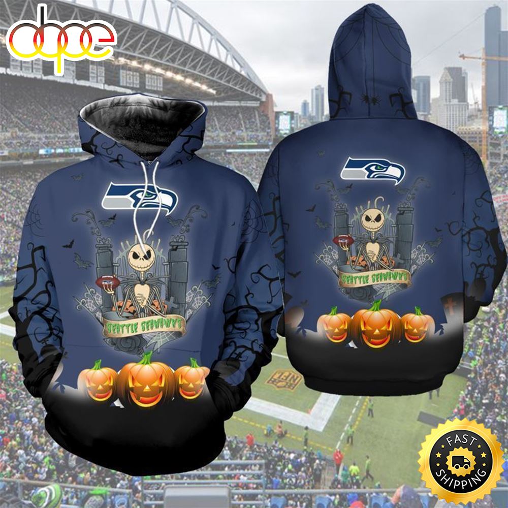 Nfl Seattle Seahawks The Nightmare Before Christmas Jack Skellington 3D All Over Print Zip Up Hoodie Option Dingeas J9jkqe