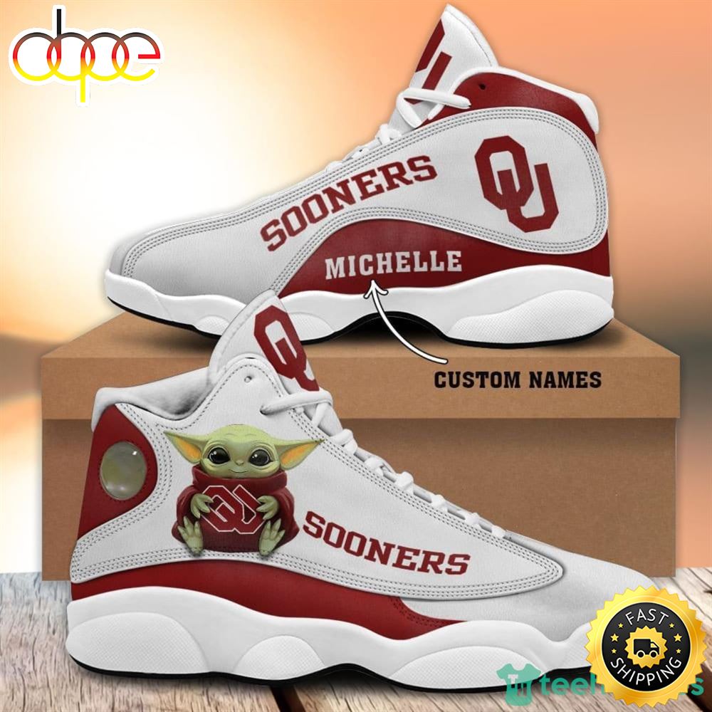 Oklahoma Sooners Fans Baby Yoda Custom Name Air Jordan 13 Sneaker Shoes Spov3a
