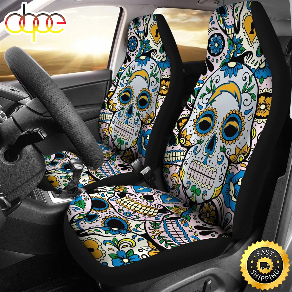 Party Skull Los Angeles Chargers Car Seat Covers Rsby3a