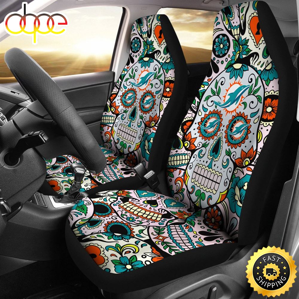 Party Skull Miami Dolphins Car Seat Covers Ojue68