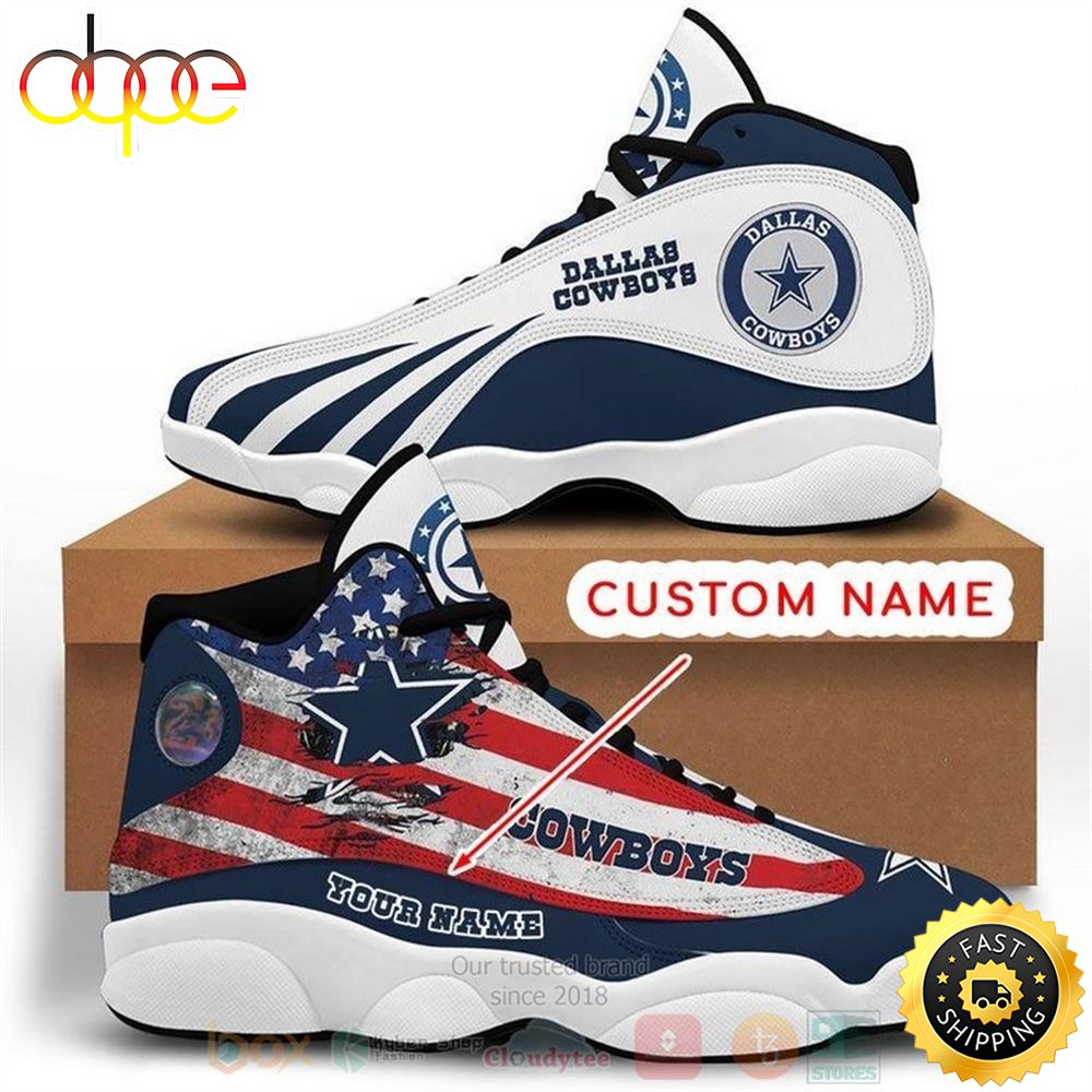 Personalized Dallas Cowboys Nfl American Flag Custom Air Jordan 13 Shoes Aqpufi